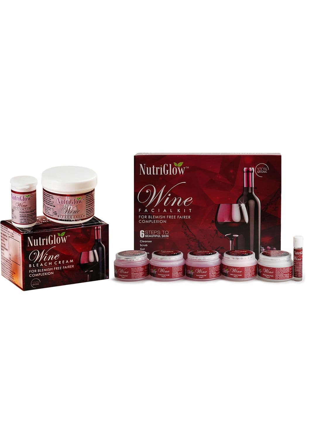 NutriGlow Set of Wine Facial Kit 250 g + 10 ml & Wine Bleach Cream 43 g