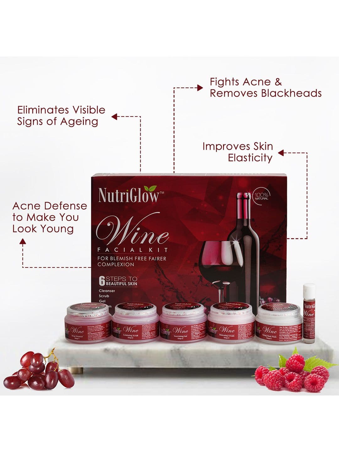 NutriGlow Set of Wine Facial Kit 250 g + 10 ml & Wine Bleach Cream 43 g