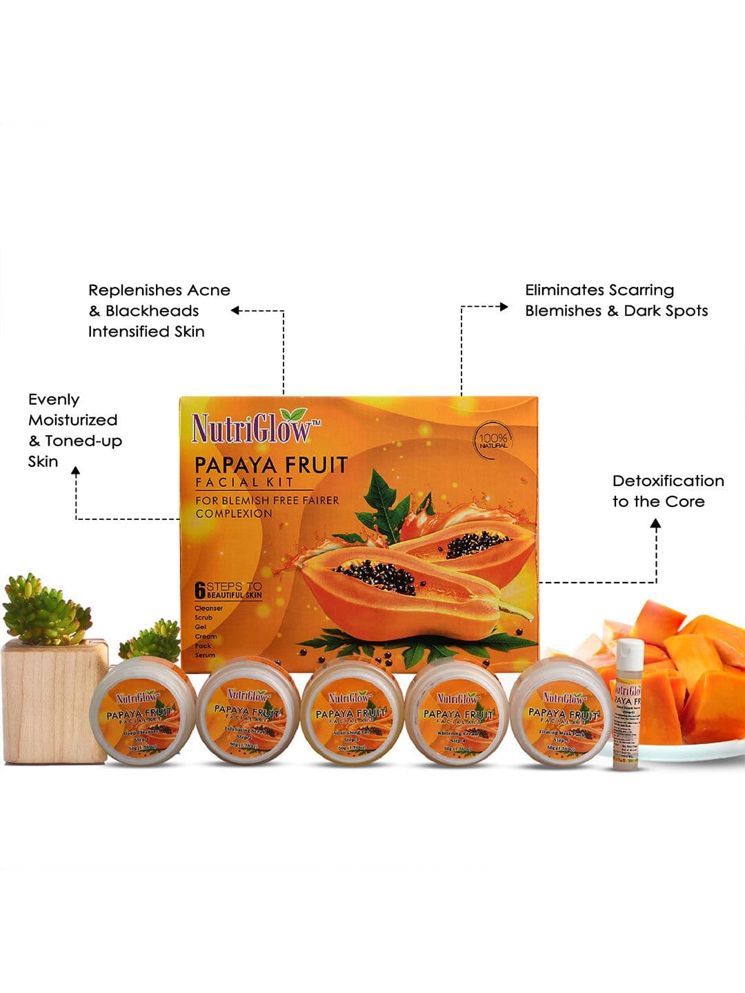 NutriGlow Papaya Fruit Facial Kit -260gm & Bleach Cream- 43gm