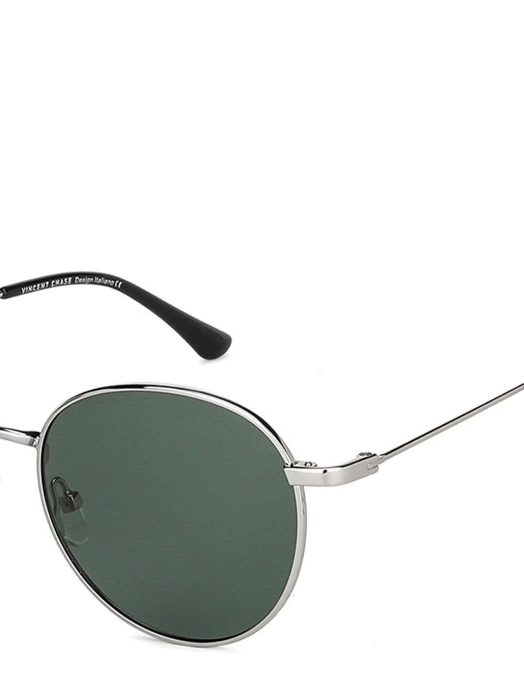 Vincent Chase by Lenskart Unisex Green Lens & Silver-Toned Round Sunglasses with Polarised and UV Protected Lens