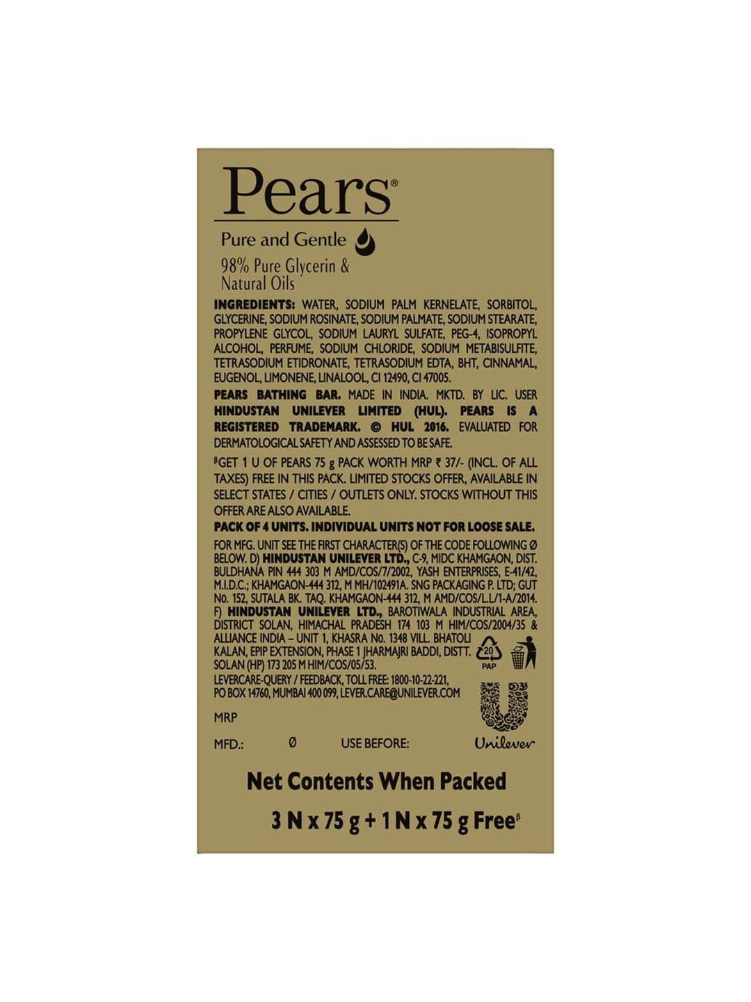 Pears Pack of 4 Pure & Gentle Bathing Bars