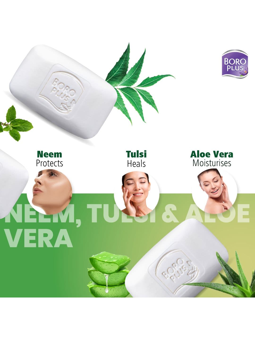 BOROPLUS Set of 6 Antiseptic & Moisturising Soap with Neem Tulsi & Aloe Vera - 125 g Each