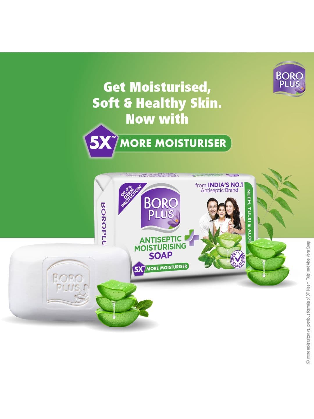 BOROPLUS Set of 6 Antiseptic & Moisturising Soap with Neem Tulsi & Aloe Vera - 125 g Each