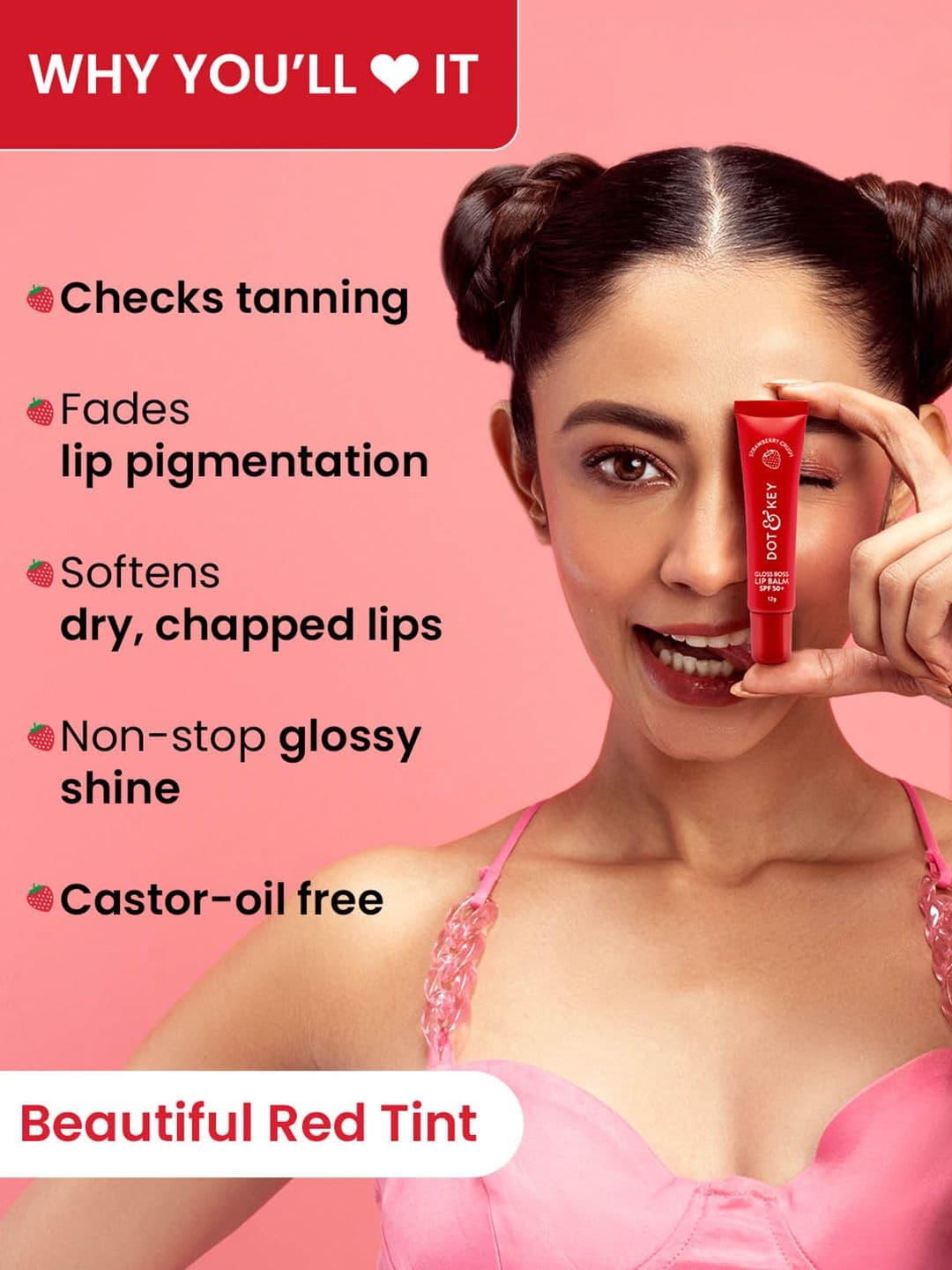 DOT & KEY Gloss Boss Lip Balm In-Vivo Tested SPF 50+ PA+++, Strawberry Crush