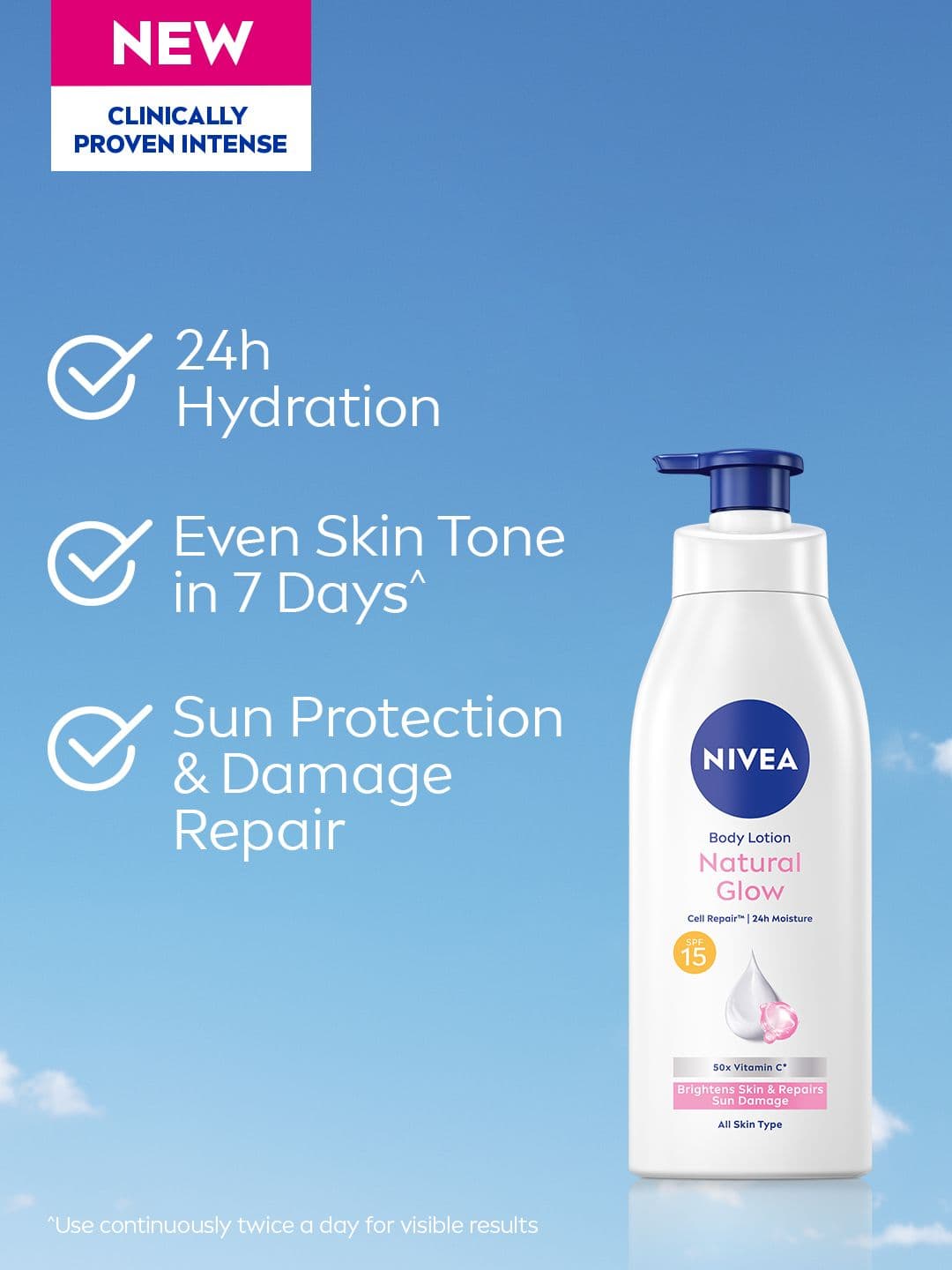 Nivea Natural Glow SPF15 Body Lotion with UVA UVB Filters & 24Hr Moisturization - 400 ml