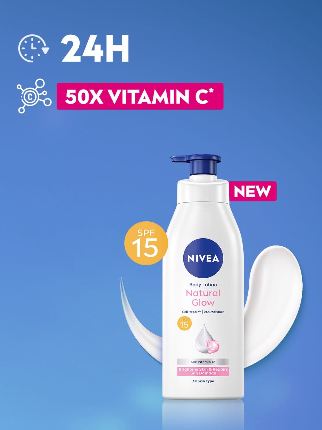 Nivea Natural Glow SPF15 Body Lotion with UVA UVB Filters & 24Hr Moisturization - 400 ml