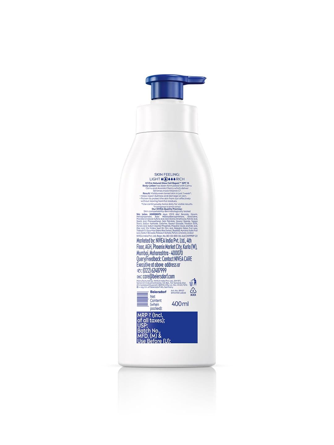 Nivea Natural Glow SPF15 Body Lotion with UVA UVB Filters & 24Hr Moisturization - 400 ml