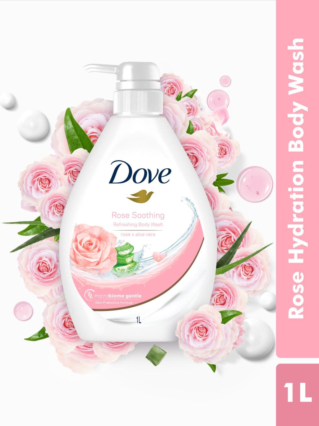 Dove Rose Soothing Go Fresh Microbiome Gentle Body Wash with Aloe Vera - 1L