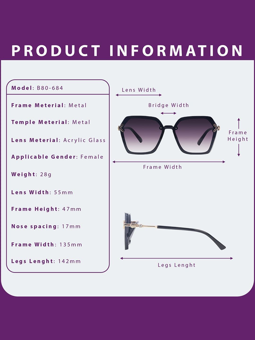 HASHTAG EYEWEAR Women Hexagonal Oversized Sunglasses With UV Protected Lens G-15062-purple