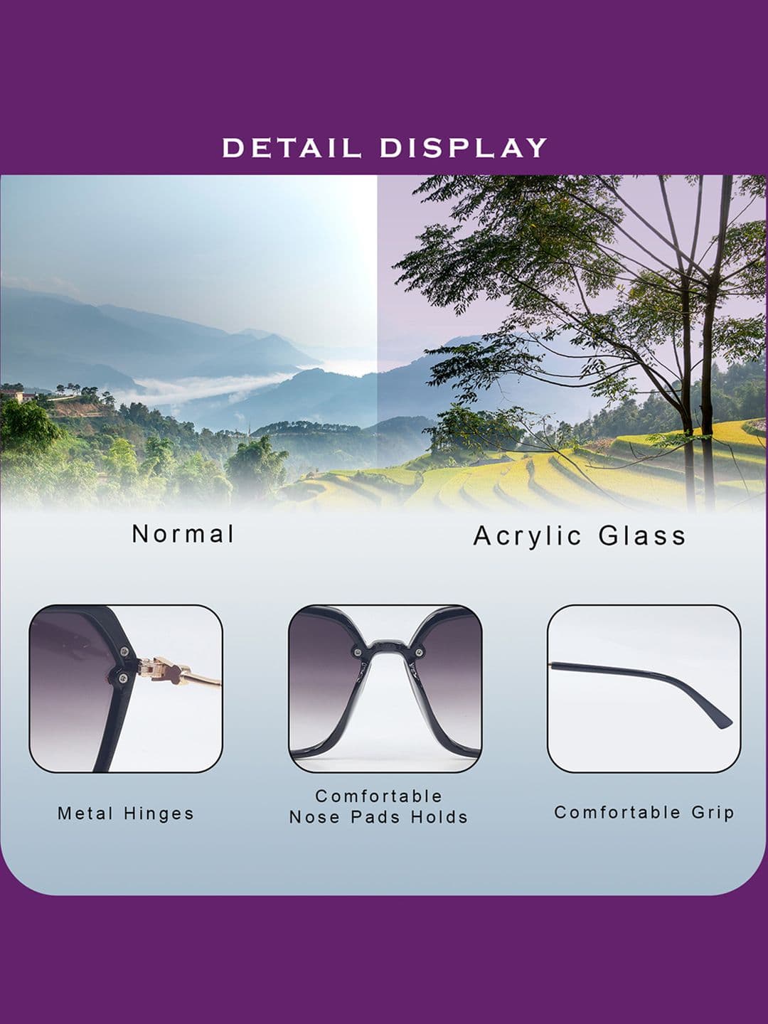 HASHTAG EYEWEAR Women Hexagonal Oversized Sunglasses With UV Protected Lens G-15062-purple