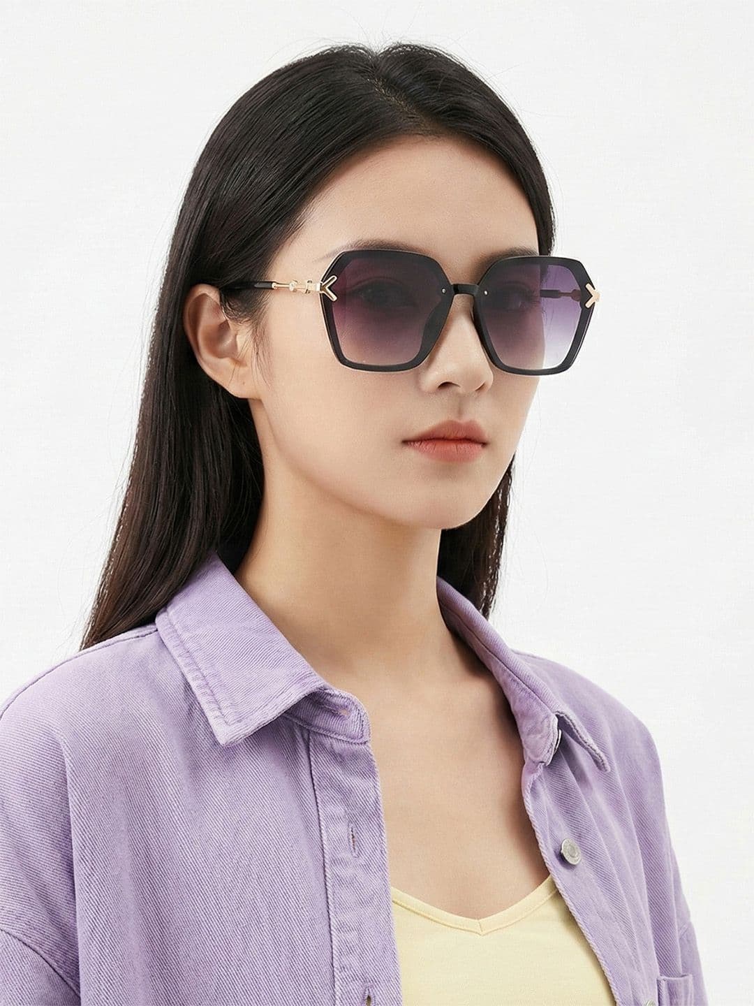 HASHTAG EYEWEAR Women Hexagonal Oversized Sunglasses With UV Protected Lens G-15062-purple