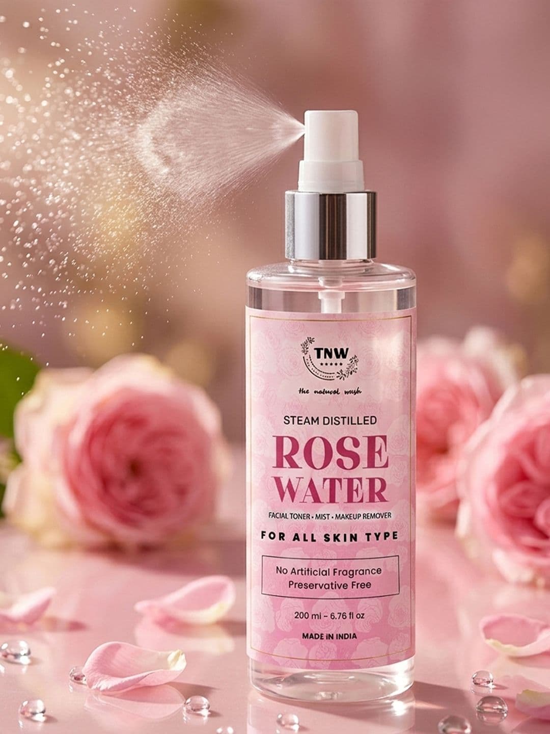 TNW the natural wash Skin Face Toner/Make up Remover - Steam Distilled Rose Water 200 ml