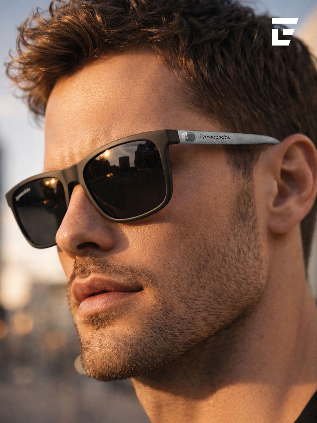 Eyewearlabs Polarised and UV Protected Lens Unisex Black Medium Rectangle Sunglasses