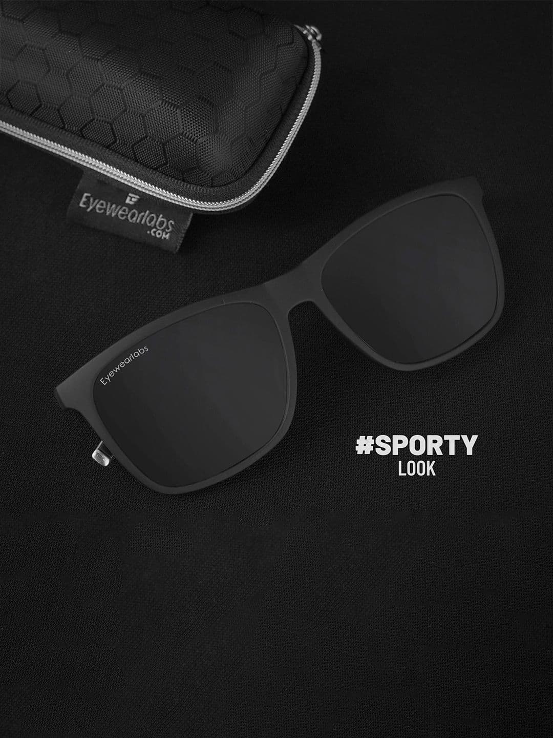 Eyewearlabs Polarised and UV Protected Lens Unisex Black Medium Rectangle Sunglasses