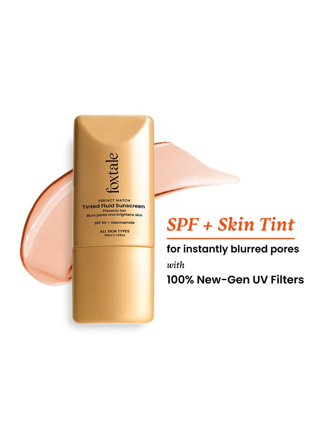 FoxTale Tinted Sunscreen SPF50 PA++++ to Blur Pores & Non-Oily Glow 50ml - Nude
