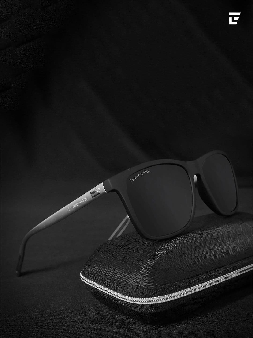 Eyewearlabs Polarised and UV Protected Lens Unisex Black Medium Rectangle Sunglasses