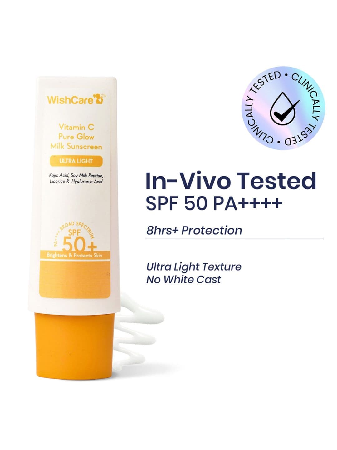 WishCare Vitamin C Pure Glow Milk SPF50 Ultralight Sunscreen with Kojic Acid - 50 ml
