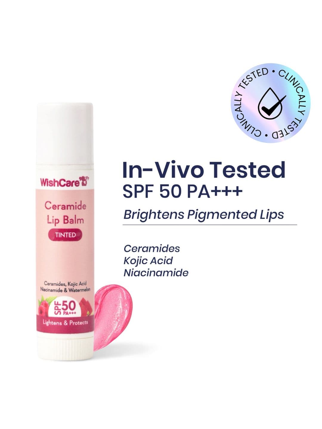 WishCare Unisex Ceramide Tinted Lip Balm with SPF50PA+++ - 5g