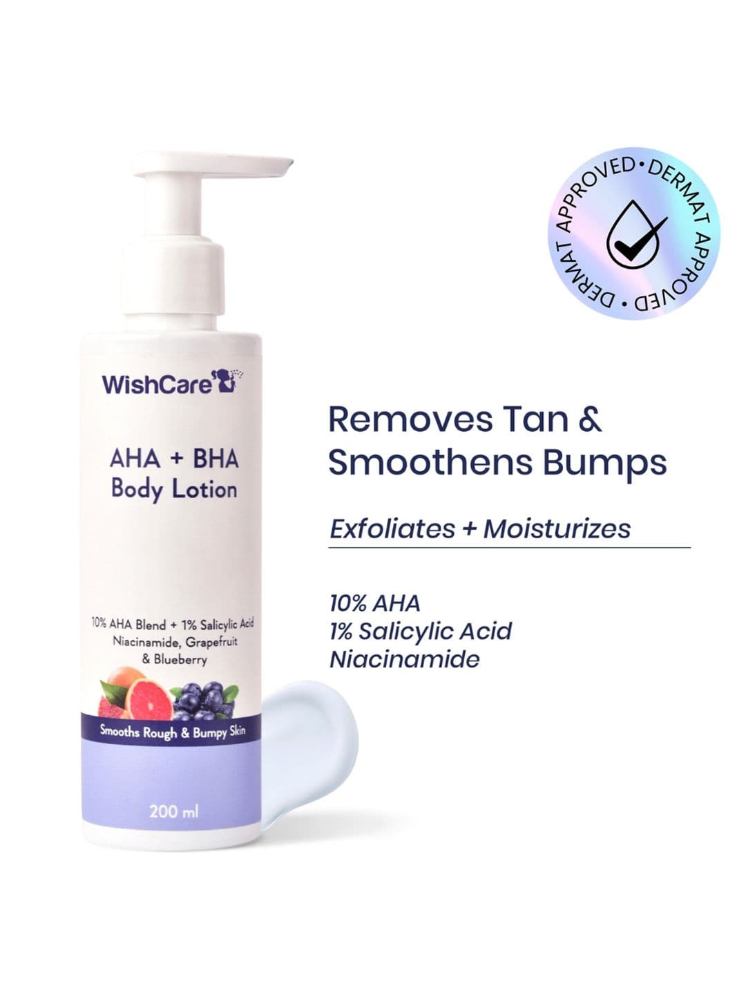 WishCare 10% AHA 1% BHA Body Lotion With Niacinamide,Exfoliates+Smoothens Rough Skin-200ml