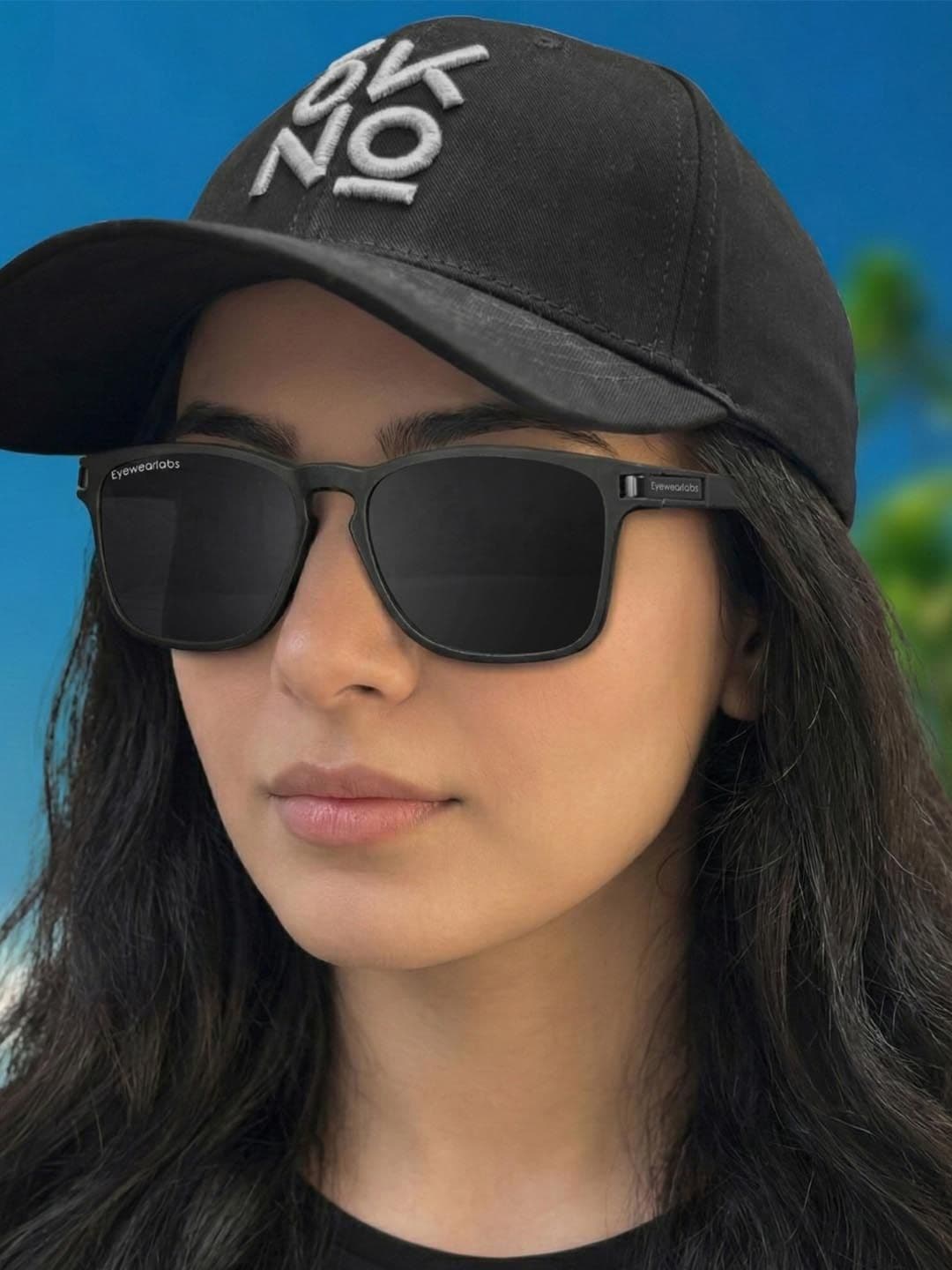 Eyewearlabs Polarised and UV Protected Lens Unisex Black Square Sunglasses