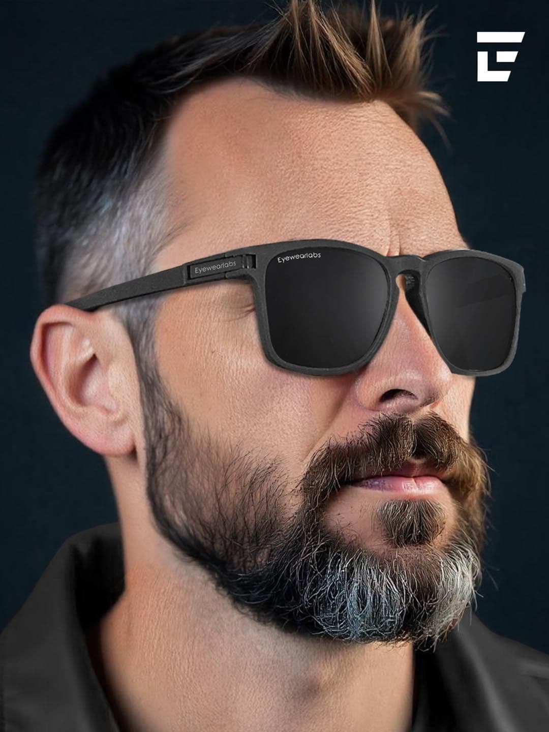 Eyewearlabs Polarised and UV Protected Lens Unisex Black Square Sunglasses