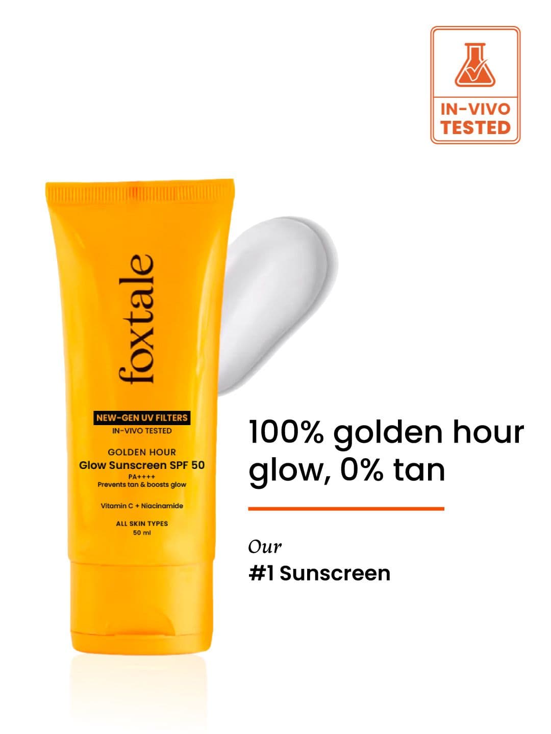 FoxTale SPF 50 Glow Sunscreen with PA++++, Vitamin C & Niacinamide - 50 ml