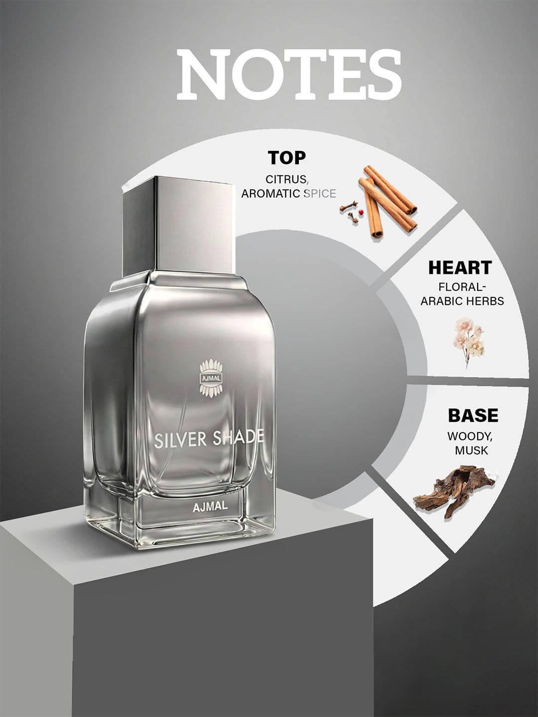 Ajmal Men Silver Shade Long Lasting EDP Perfume - 100ml - Citrus Fragrance