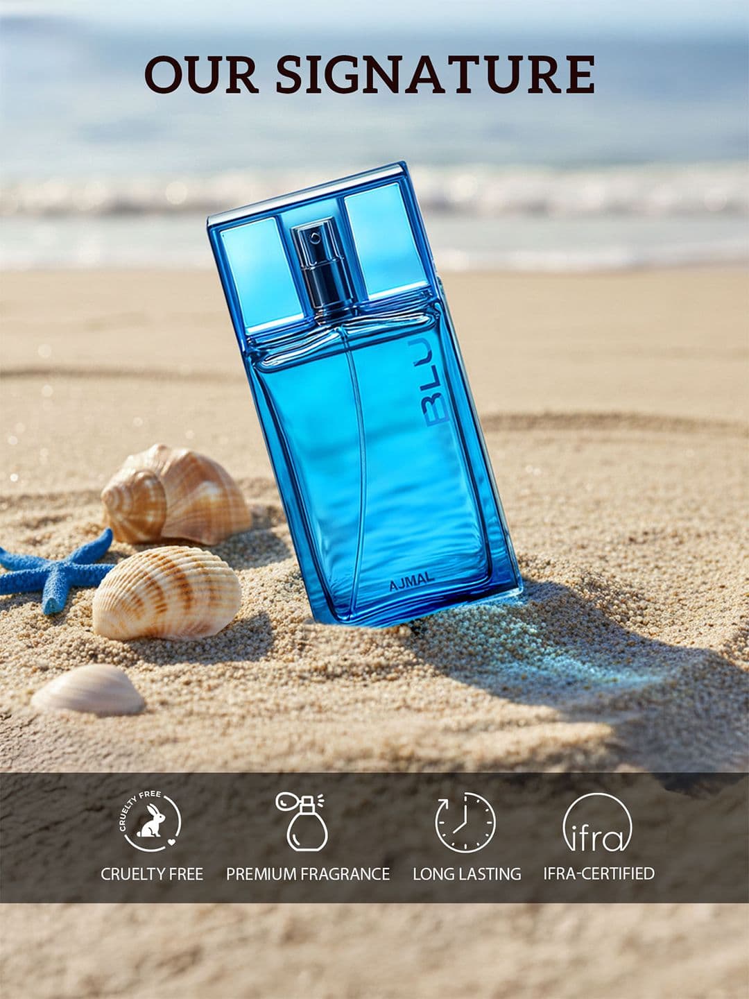 Ajmal Men Blu Aquatic Fresh Long Lasting EDP Perfume - 90ml - Crisp Cool Scent