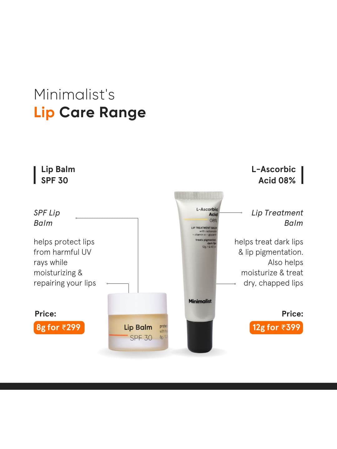 Minimalist 8% L-Ascorbic Acid Lip Treatment Balm with Vitamin E 12gm