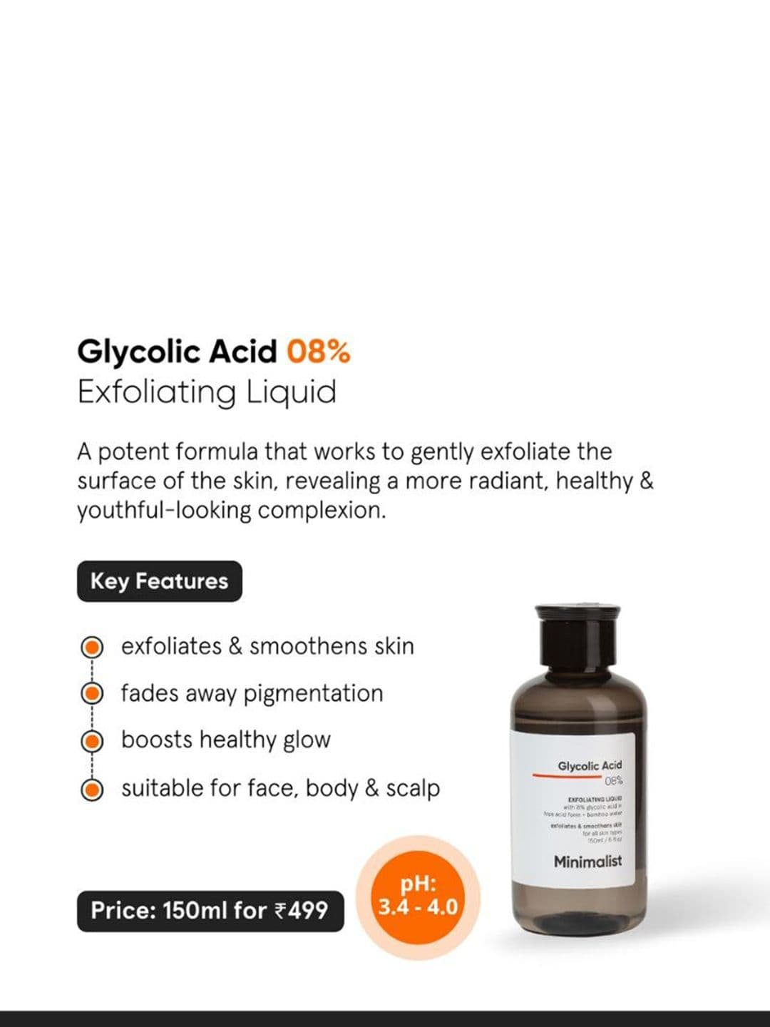 Minimalist 8% Glycolic Acid Toner For Glowing Skin For Body, Face, & Scalp