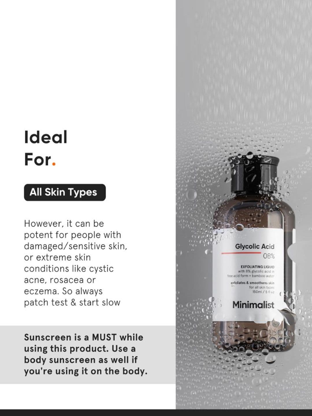 Minimalist 8% Glycolic Acid Toner For Glowing Skin For Body, Face, & Scalp