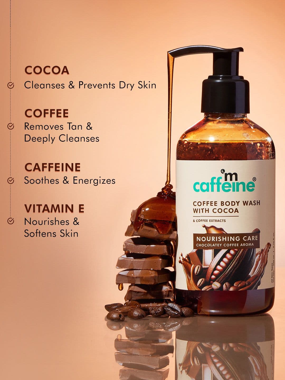 MCaffeine Coffee & Cocoa Body Wash For Detan & Deep Cleansing Chocolatey Aroma - 200ml