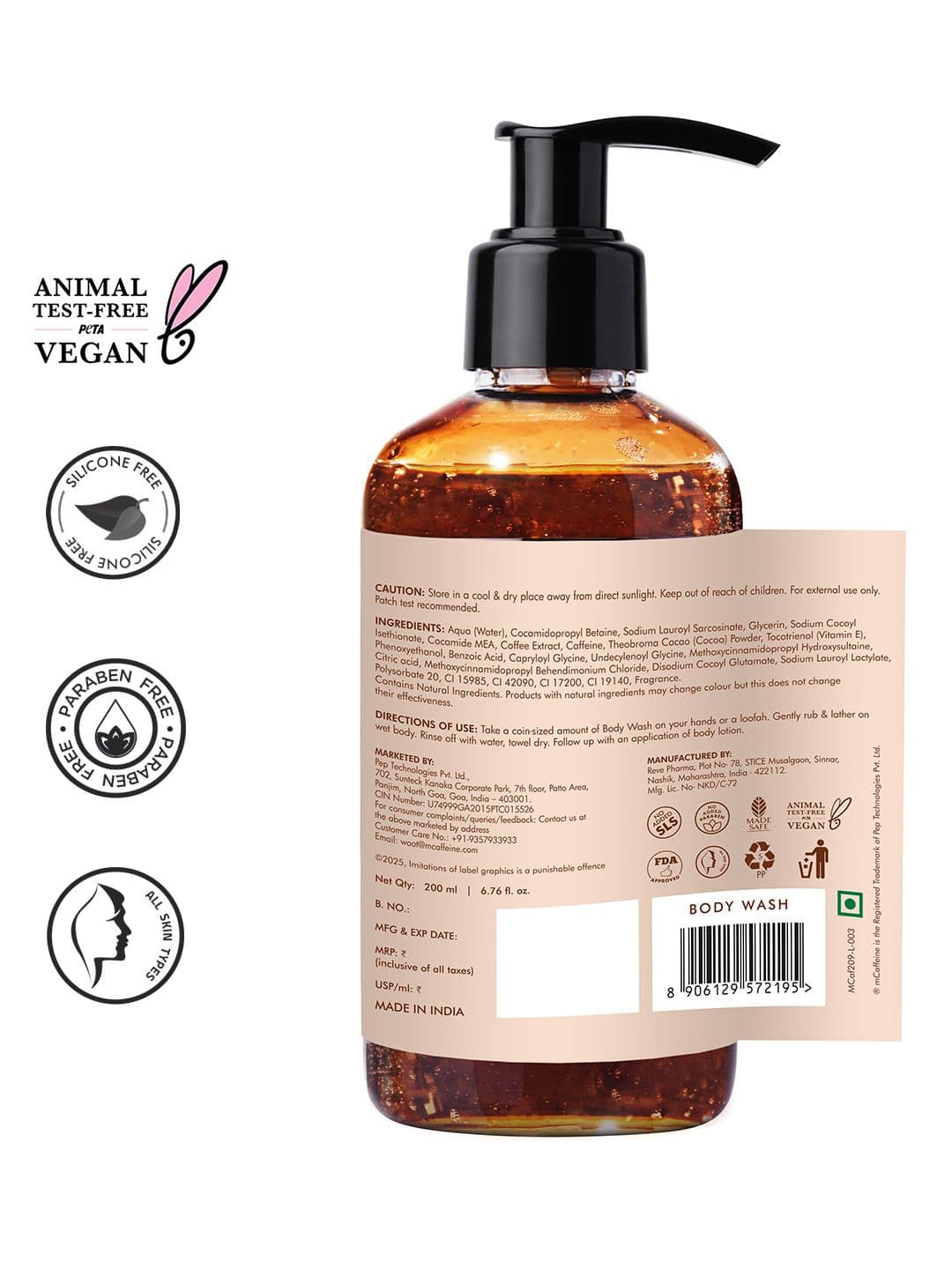 MCaffeine Coffee & Cocoa Body Wash For Detan & Deep Cleansing Chocolatey Aroma - 200ml