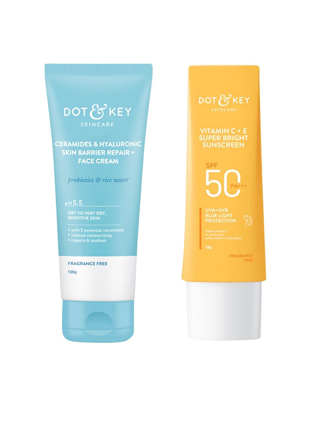 DOT & KEY Skin Barrier Repair+ Face Cream 100g & SPF 50 Super Bright Sunscreen 50g