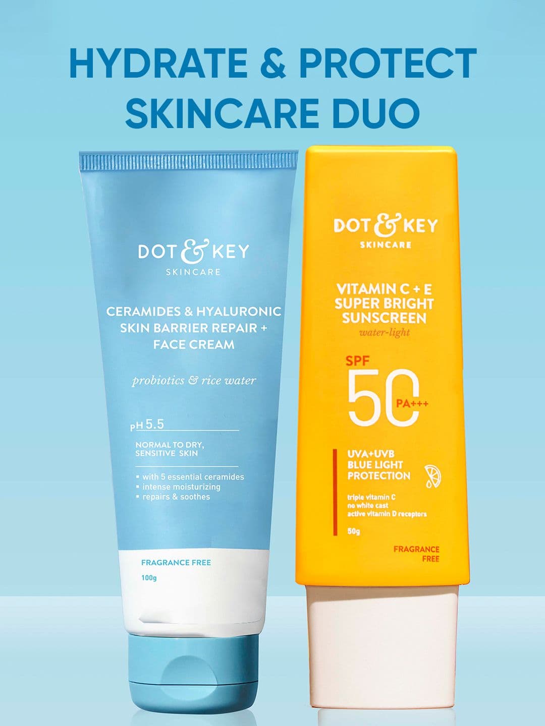 DOT & KEY Skin Barrier Repair+ Face Cream 100g & SPF 50 Super Bright Sunscreen 50g