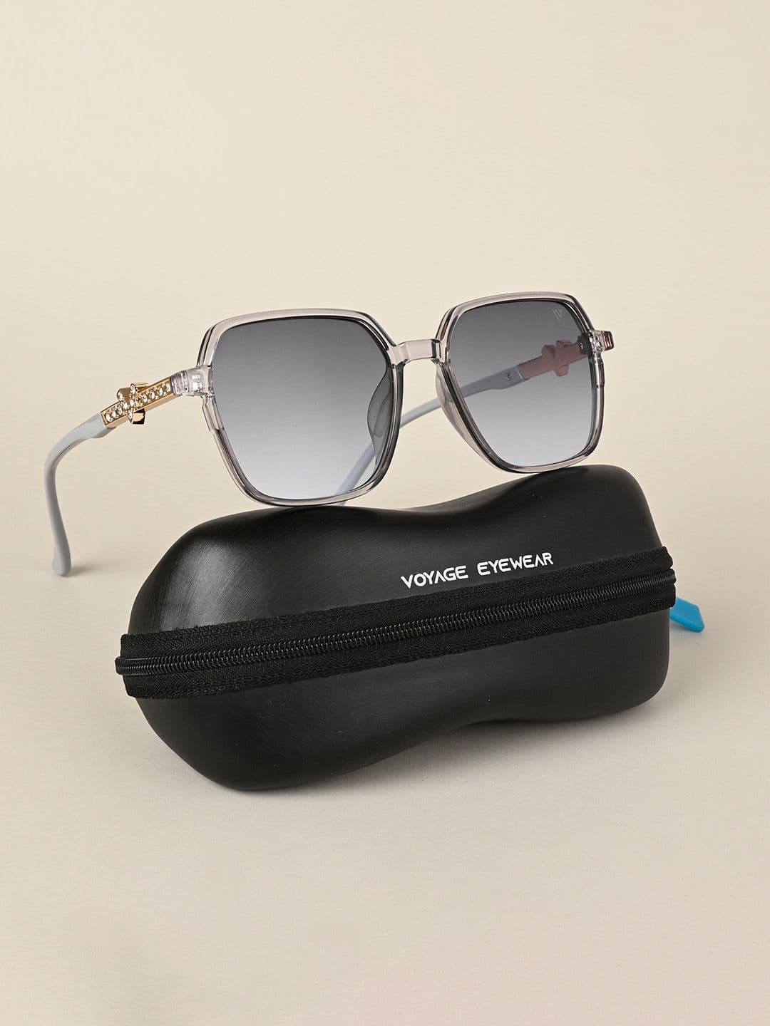 Voyage Women Grey Lens & Gunmetal-Toned Square Sunglasses With UV Protected Lens