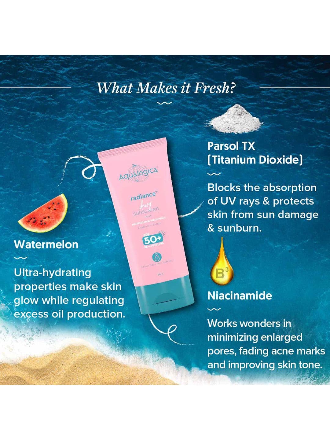 Aqualogica Lightweight Radiance Dewy SPF 50+ PA+++ Oily Skin No White cast Sunscreen- 80g