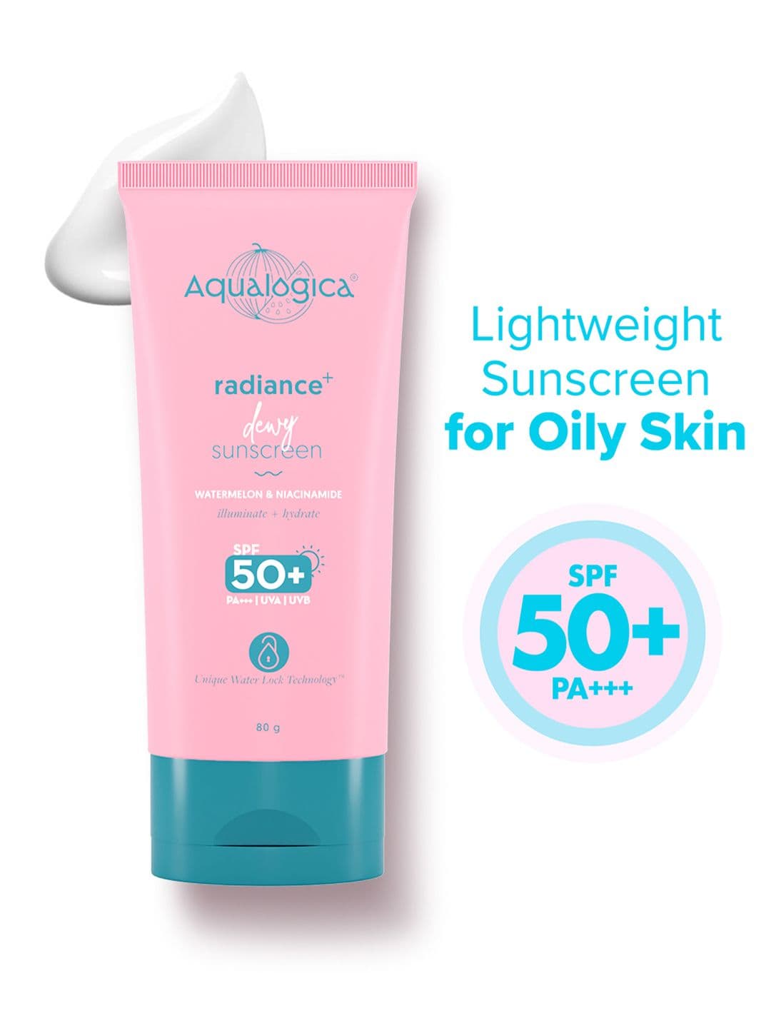 Aqualogica Lightweight Radiance Dewy SPF 50+ PA+++ Oily Skin No White cast Sunscreen- 80g