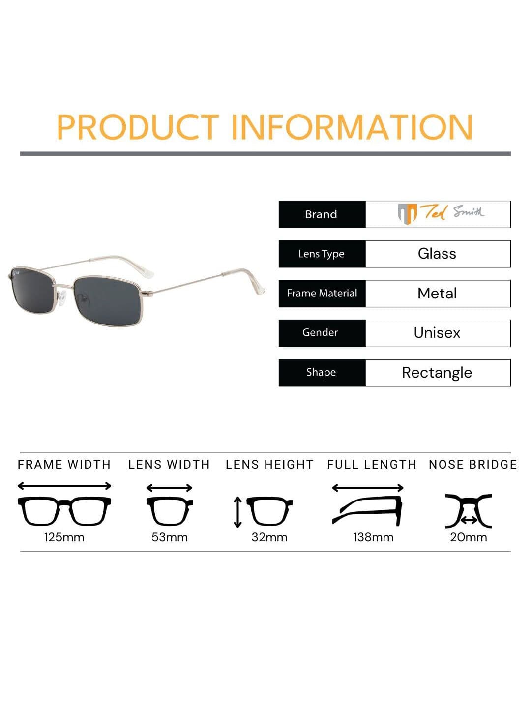 Ted Smith Unisex Rectangle Sunglasses With UV Protected Lens