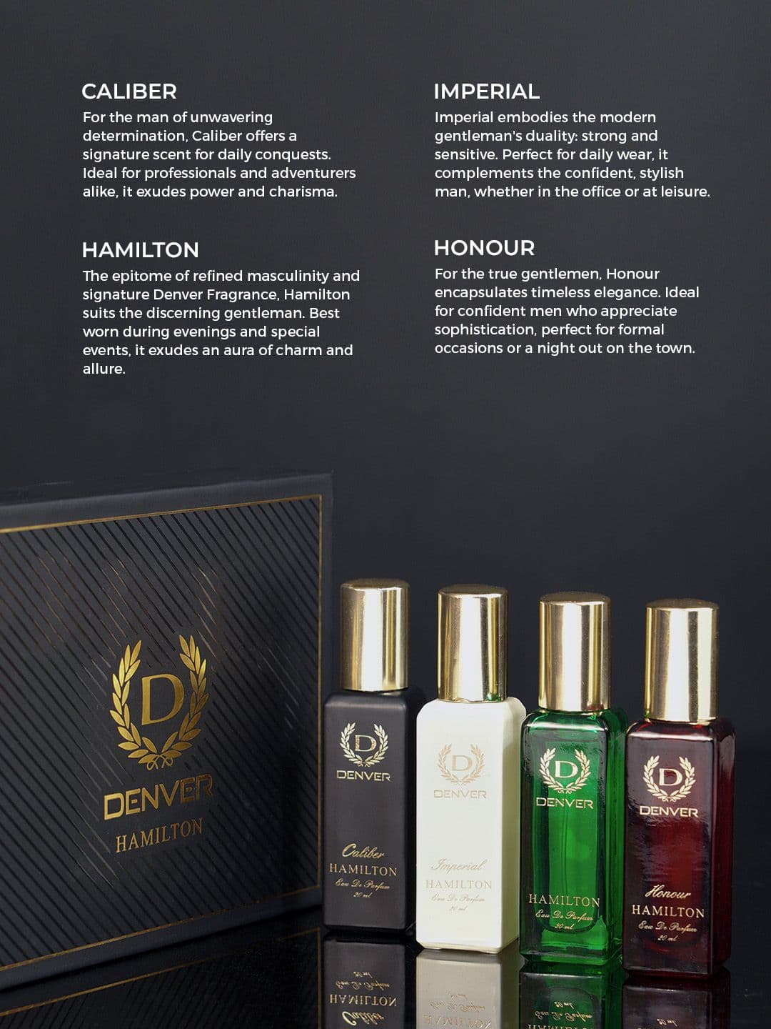 Denver Men Set of 4 Long Lasting Hamilton Eau De Parfum - 20 ml Each