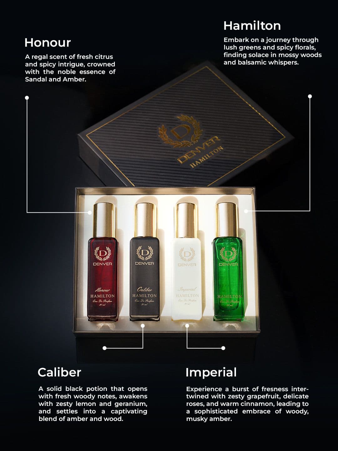 Denver Men Set of 4 Long Lasting Hamilton Eau De Parfum - 20 ml Each