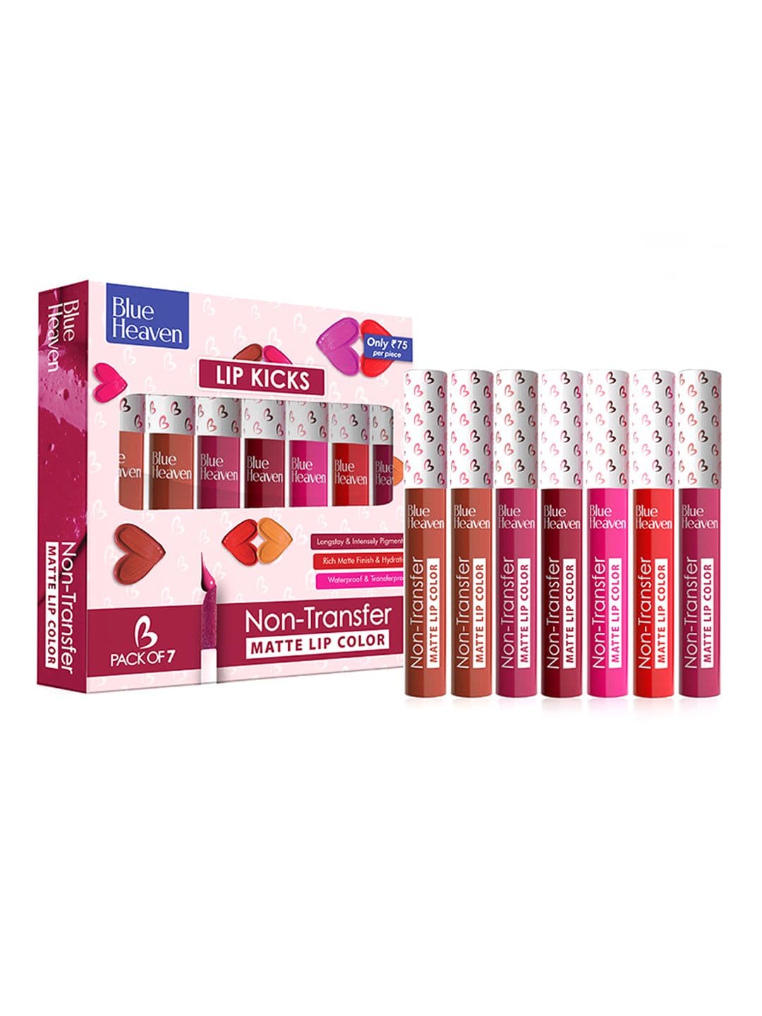Blue Heaven Set of 7 Lip Kicks Non Transfer Lip Color - 19.6 ml