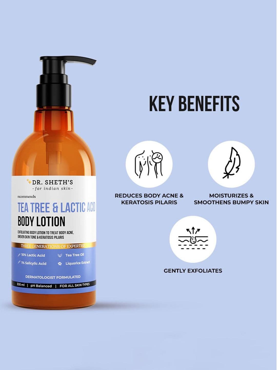 DR. SHETHS Tea Tree & Lactic Acid Body Lotion with Salicylic Acid & Liquorice - 300 ml