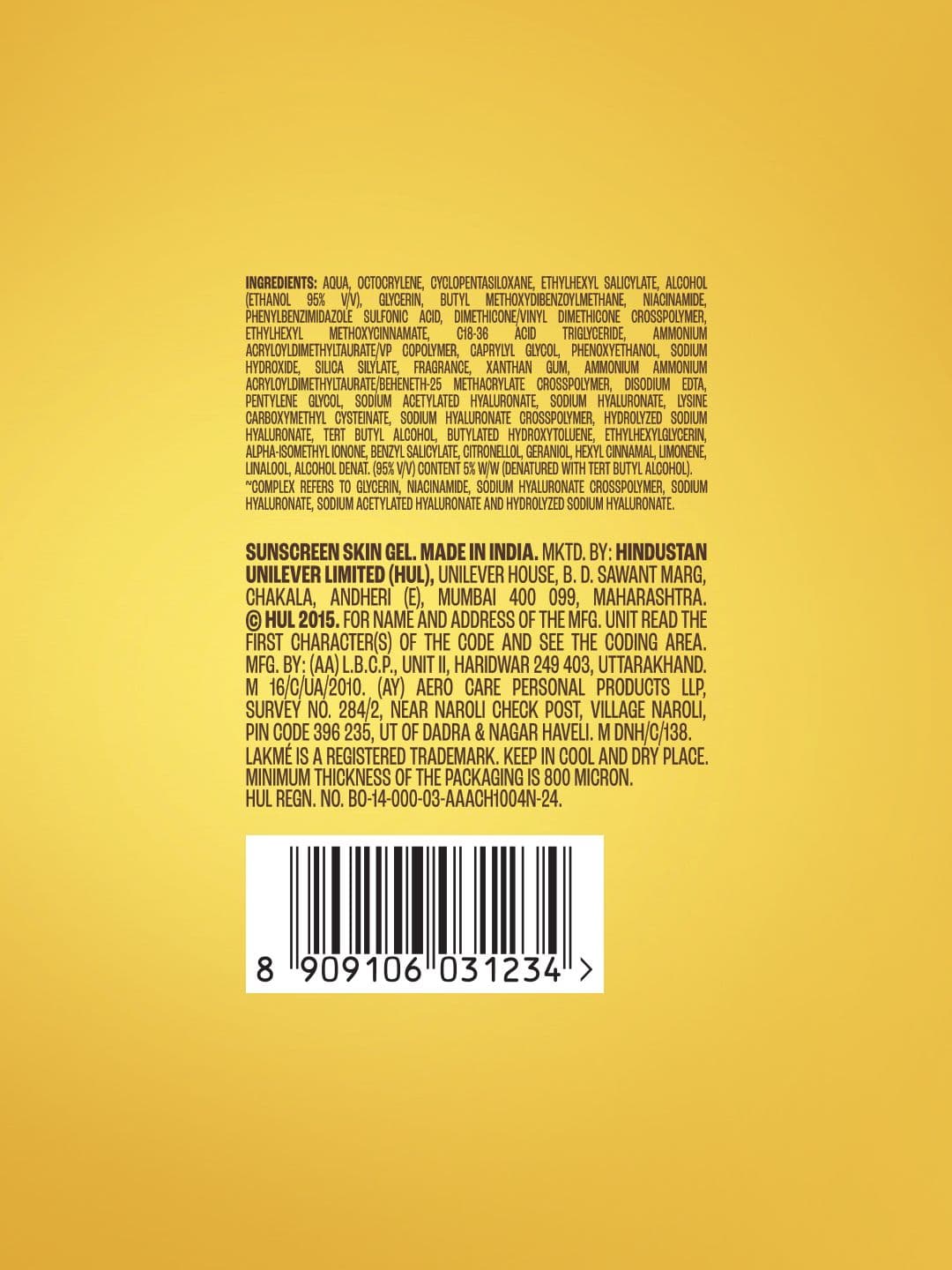 Lakme 5% Hyaluronic Water-Light Sunscreen Gel SPF 50 PA++++ for Oily Skin - 56g