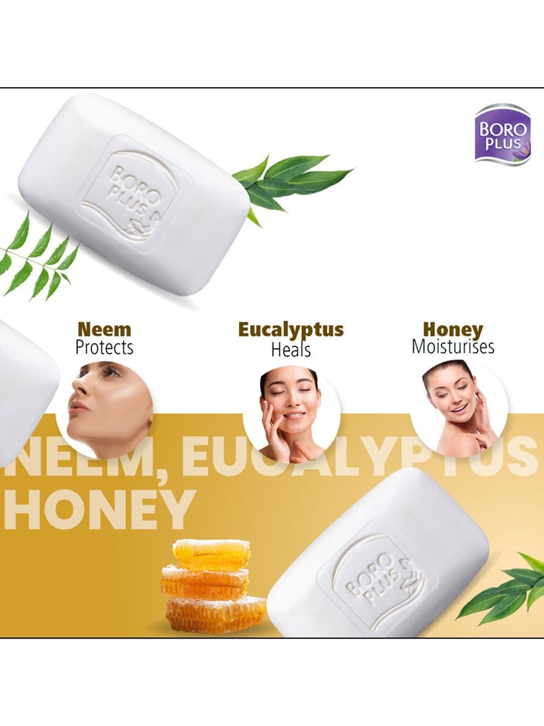 BOROPLUS Set of 8 Antiseptic Moisturising Soap With Neem, Eucalyptus & Honey - 125g Each