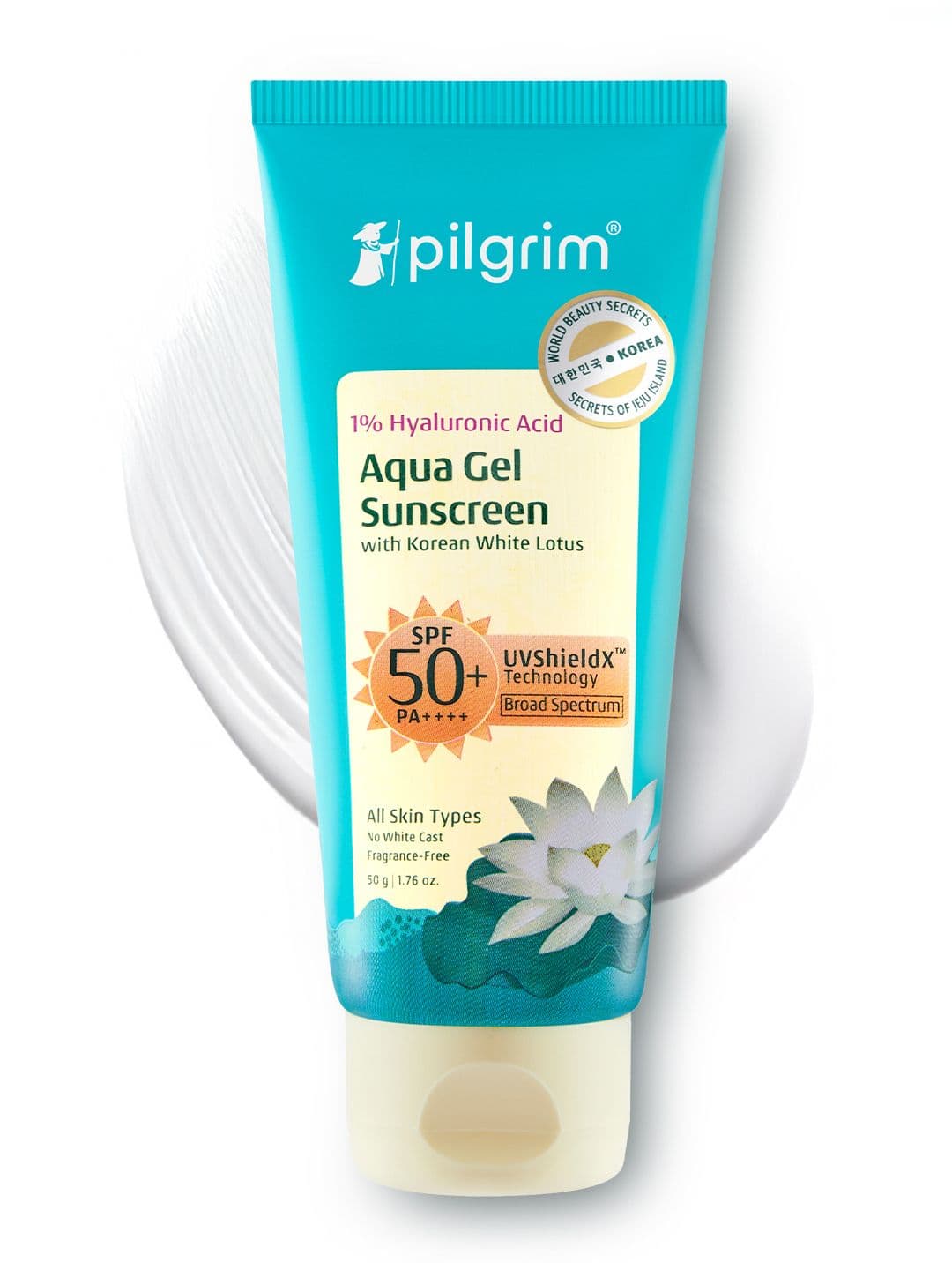 Pilgrim 1% Hyaluronic Acid SPF50 PA+++ Sunscreen Gel with Korean White Lotus - 50 g