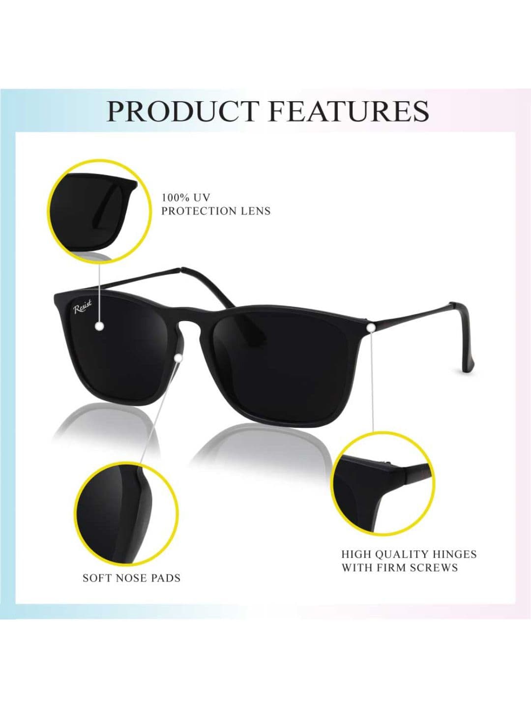 RESIST EYEWEAR UNISEX Black UV Protected Wayfarer Sunglasses