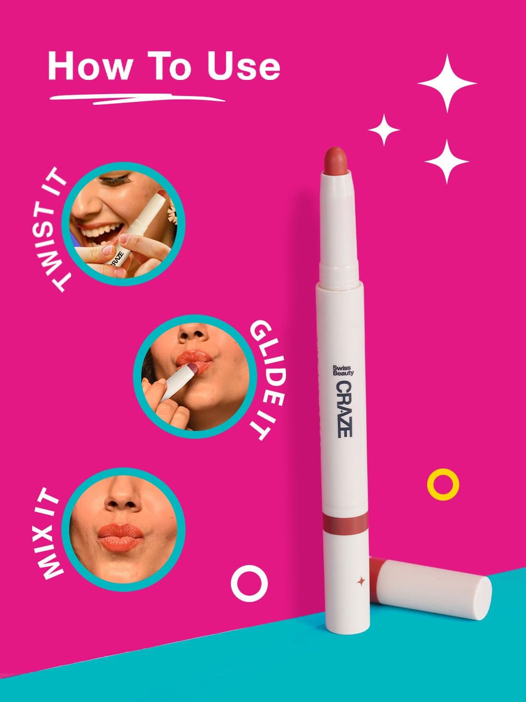 SWISS BEAUTY Craze Duo Satin Matte Finish Non-Transfer Lip Colour - Peach Me Pink