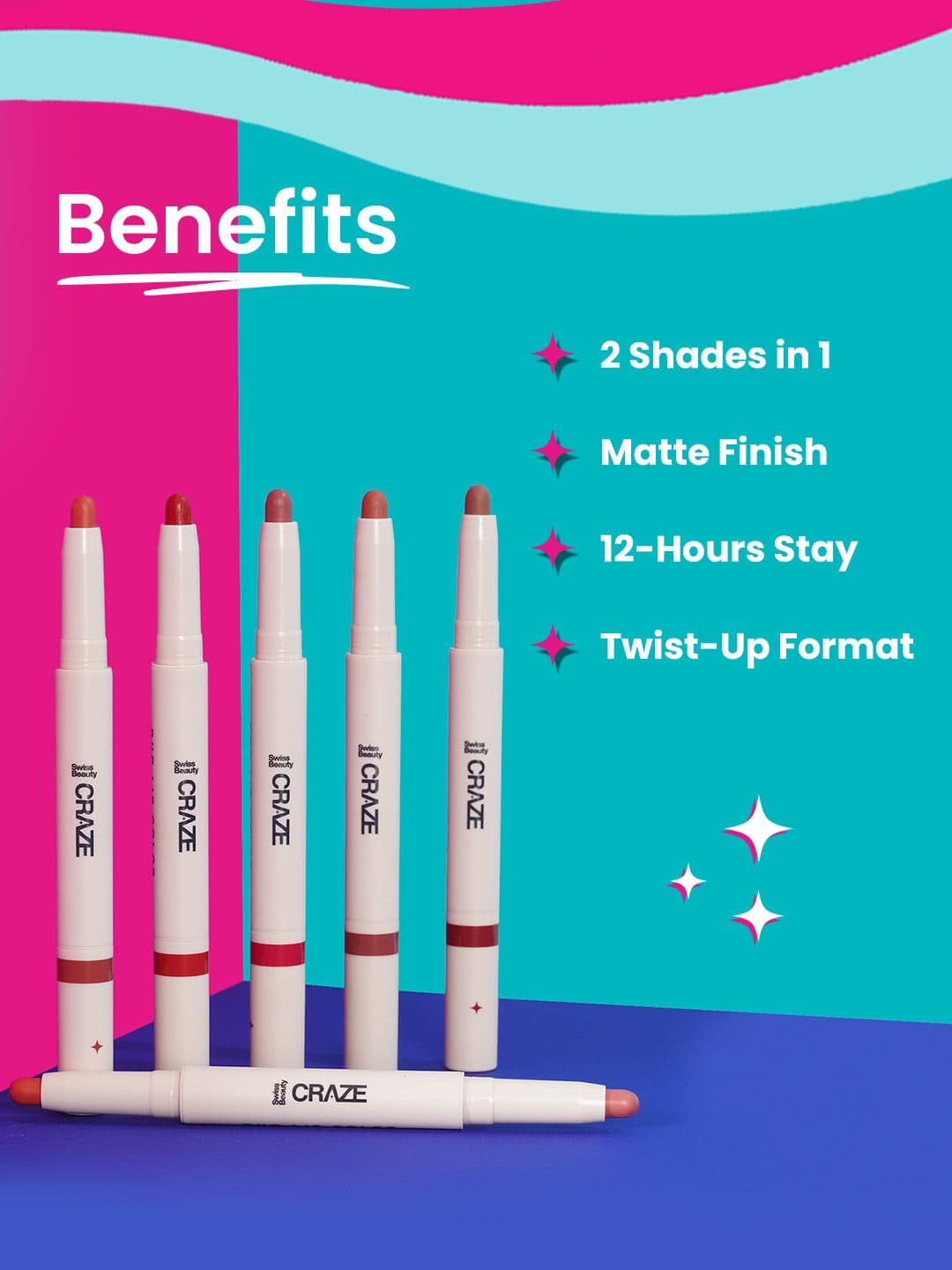 SWISS BEAUTY Craze Duo Satin Matte Finish Non-Transfer Lip Colour - Peach Me Pink