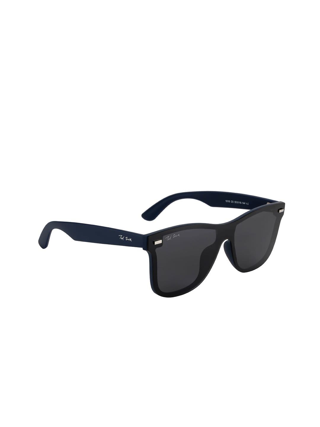 Ted Smith Unisex Blue Wayfarer Rimless Sunglasses With Polarized Lens